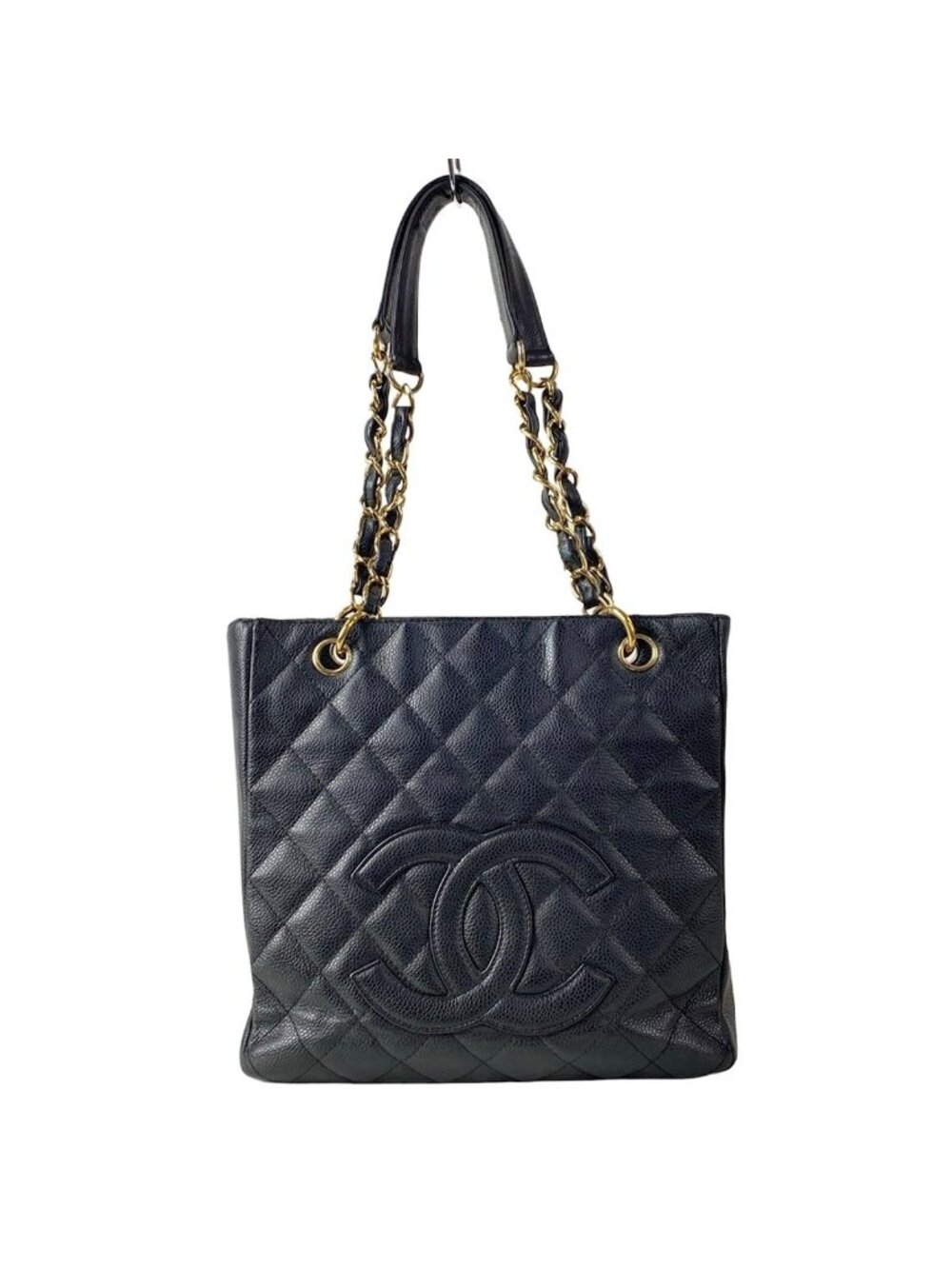 Chanel Tote Bag Quilted Black Chain Shoulder Gold